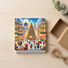 Holiday Town Square ceramic coasters set of 4, gift set