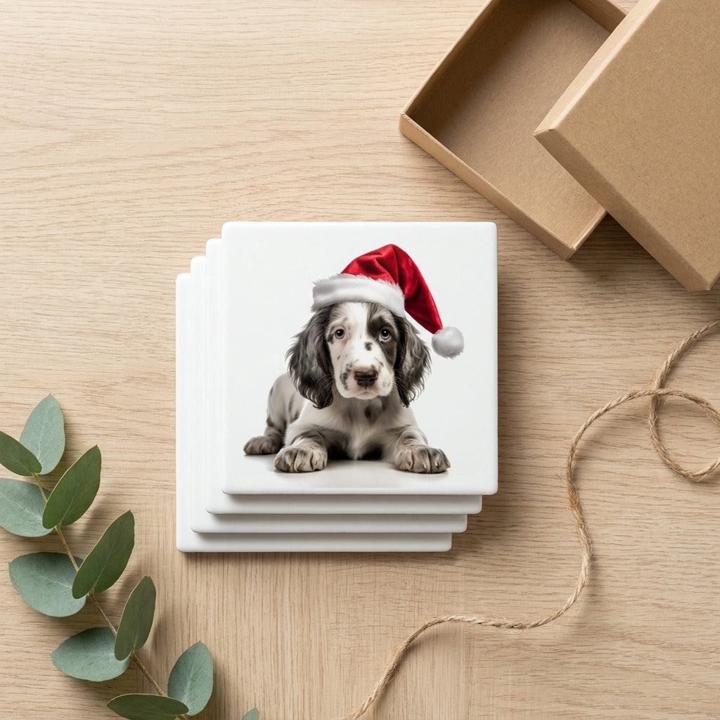 English Setter Puppy ceramic coasters set of 4, gift set