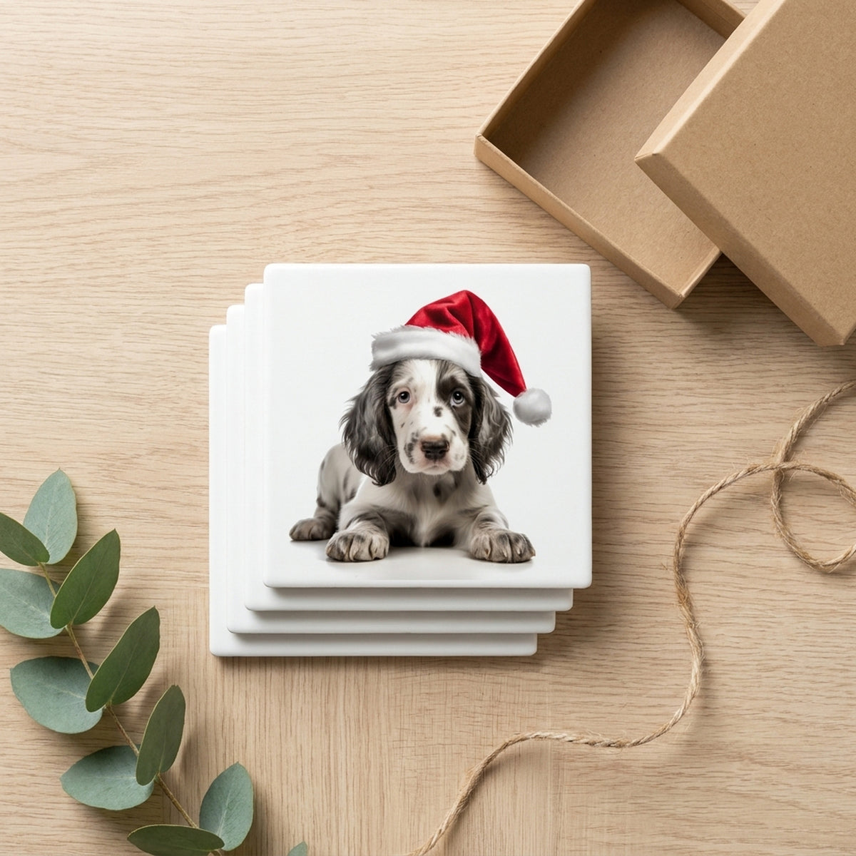 English Setter Puppy ceramic coasters set of 4, gift set