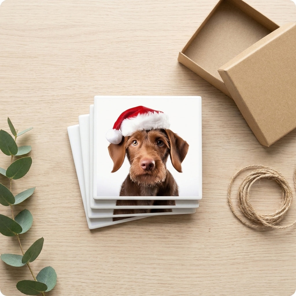 Wirehaired Vizsla Puppy ceramic coasters set of 4, gift set