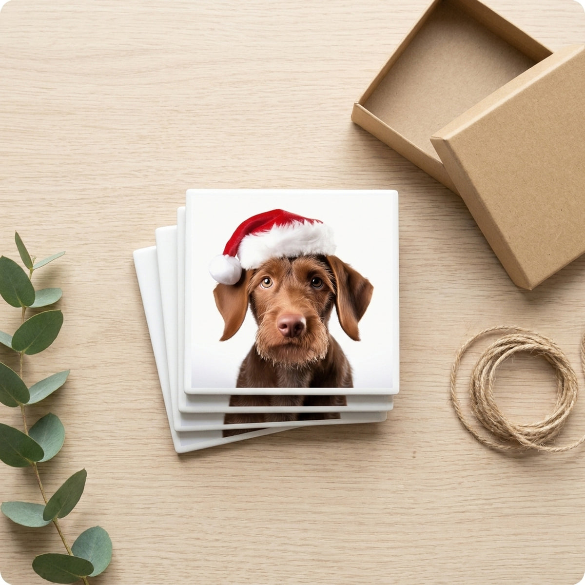 Wirehaired Vizsla Puppy ceramic coasters set of 4, gift set