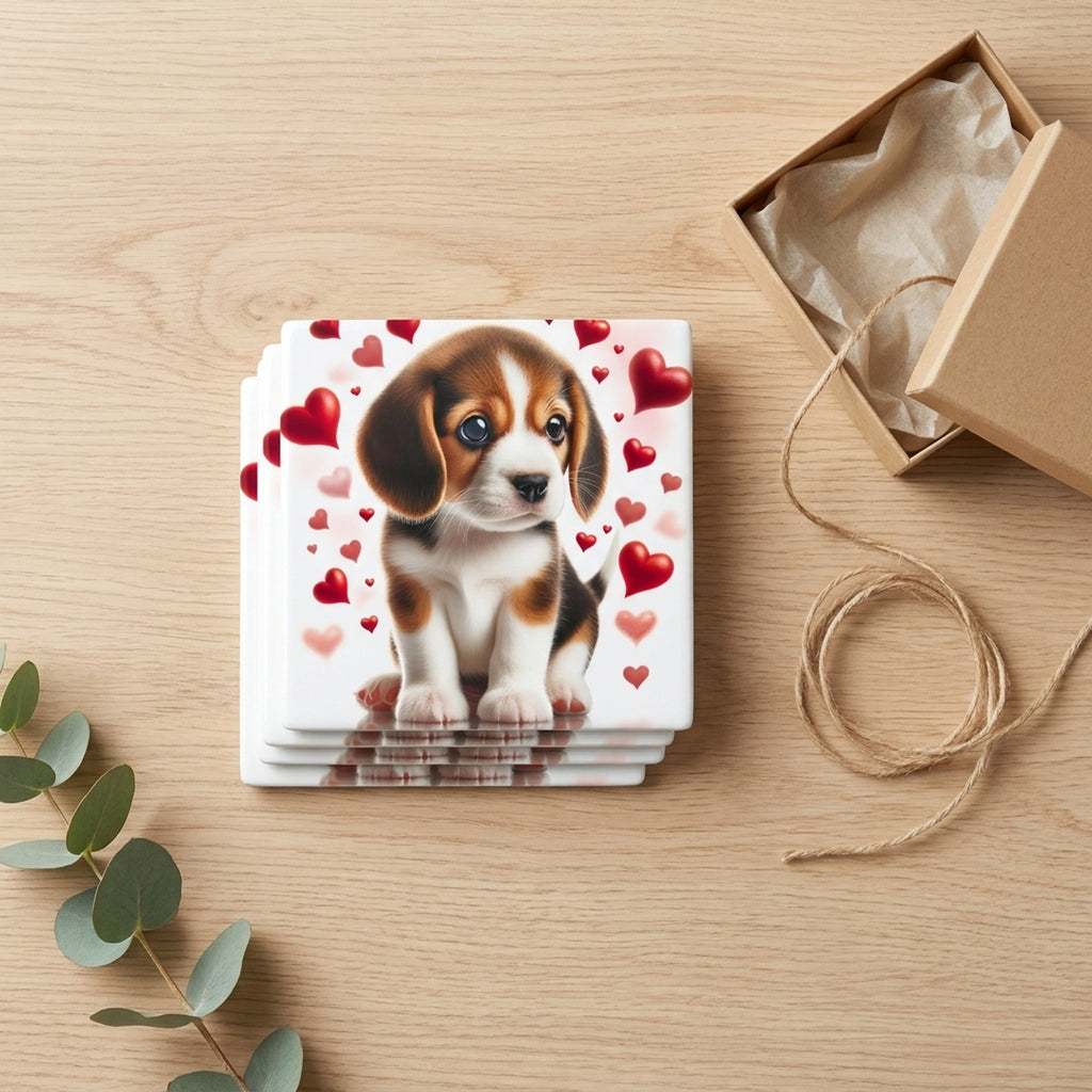 Beagle ceramic coasters set of 4, gift set