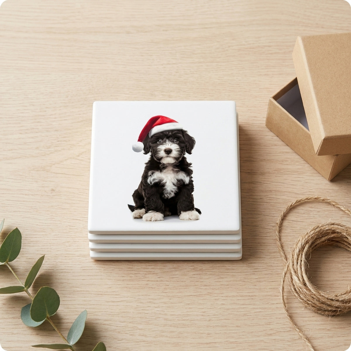 Portuguese Water Dog Puppy ceramic coasters set of 4, gift set