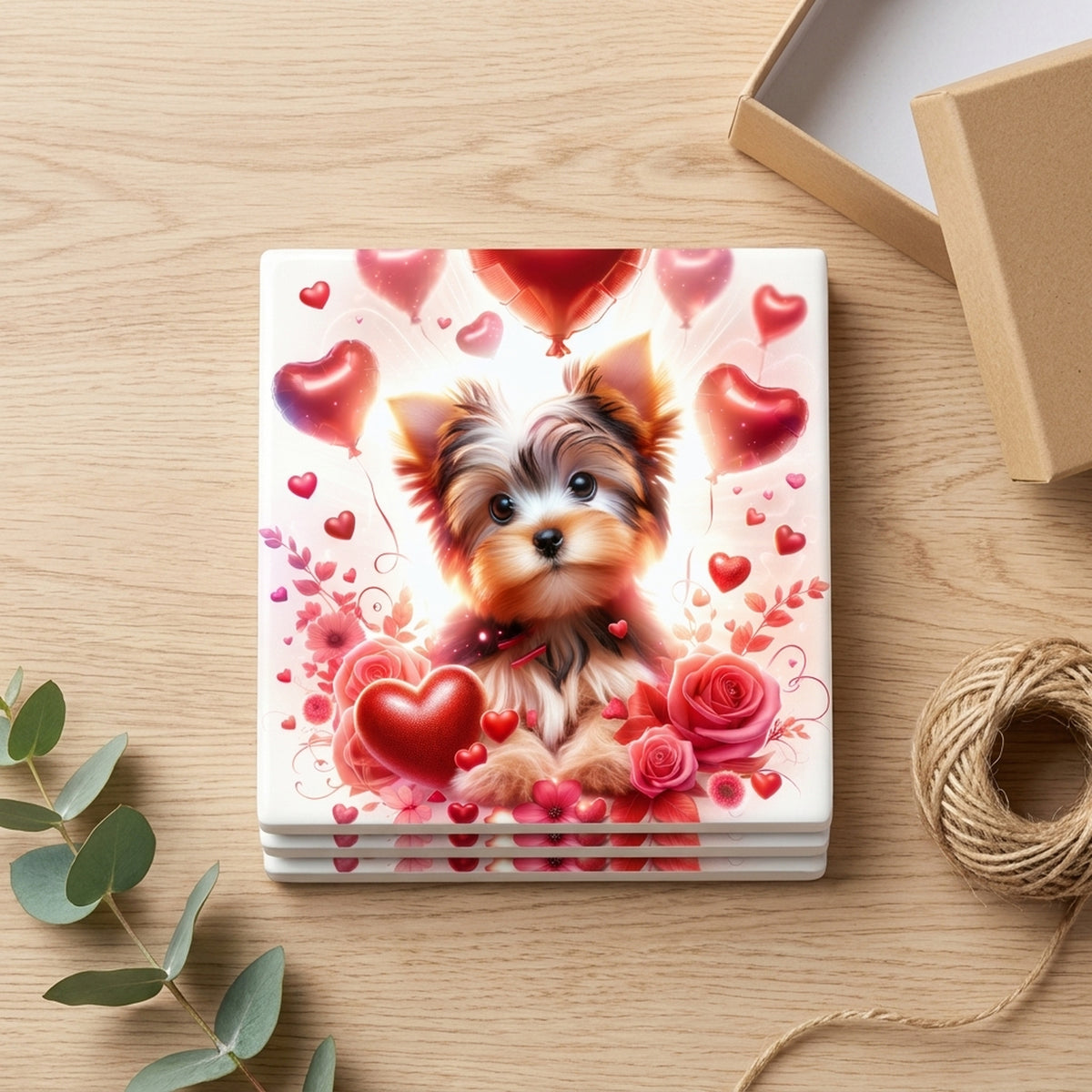 Yorkshire Terrier ceramic coasters set of 4, gift set