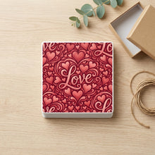Love Script Hearts ceramic coasters set of 4, gift set