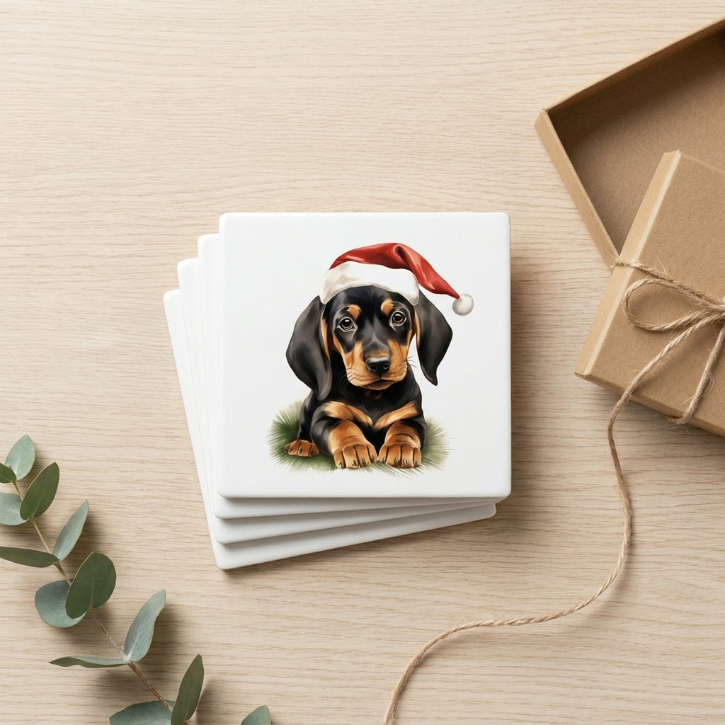 Black and Tan Coonhound Puppy Drawing ceramic coasters set of 4, gift set