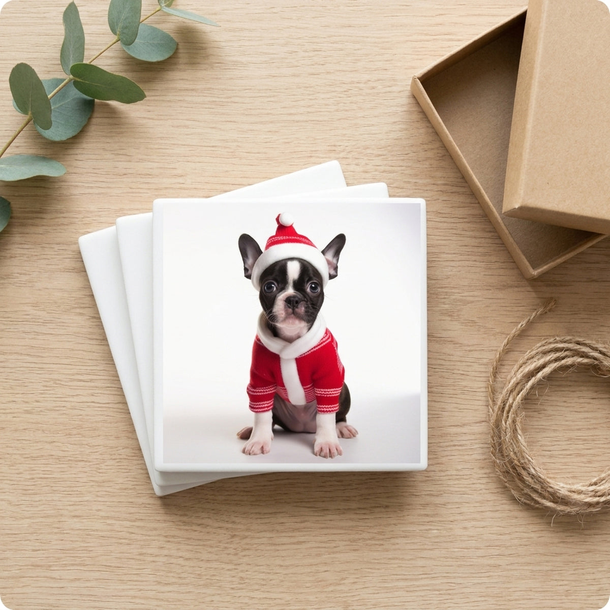 Boston Terrier Puppy ceramic coasters set of 4, gift set