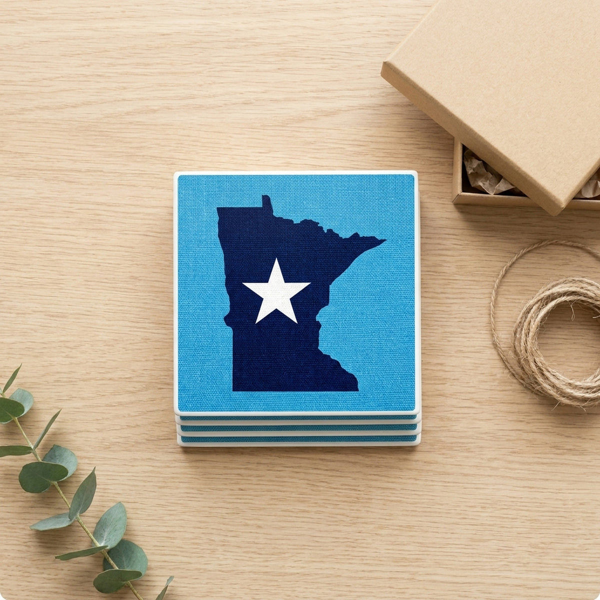 Minnesota State Flag ceramic coasters set of 4, gift set