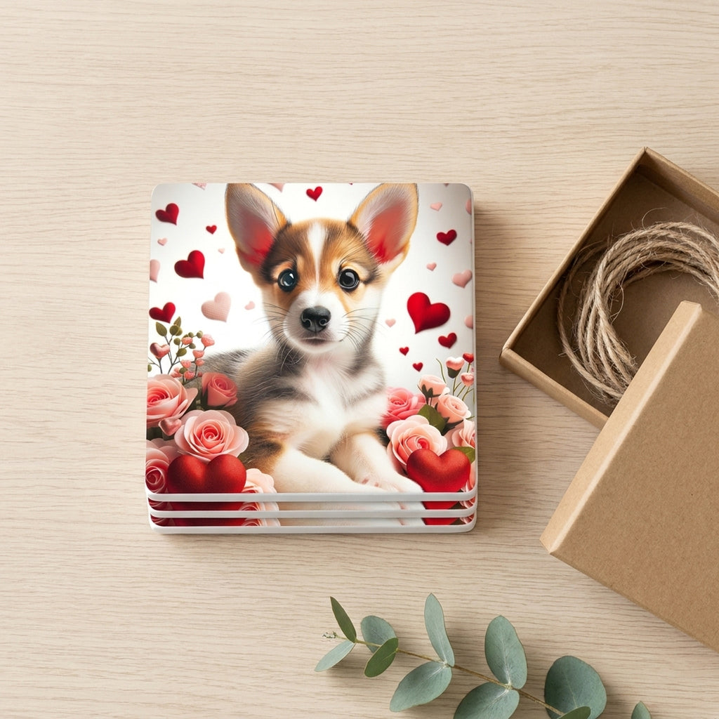 Pembroke Welsh Corgi ceramic coasters set of 4, gift set