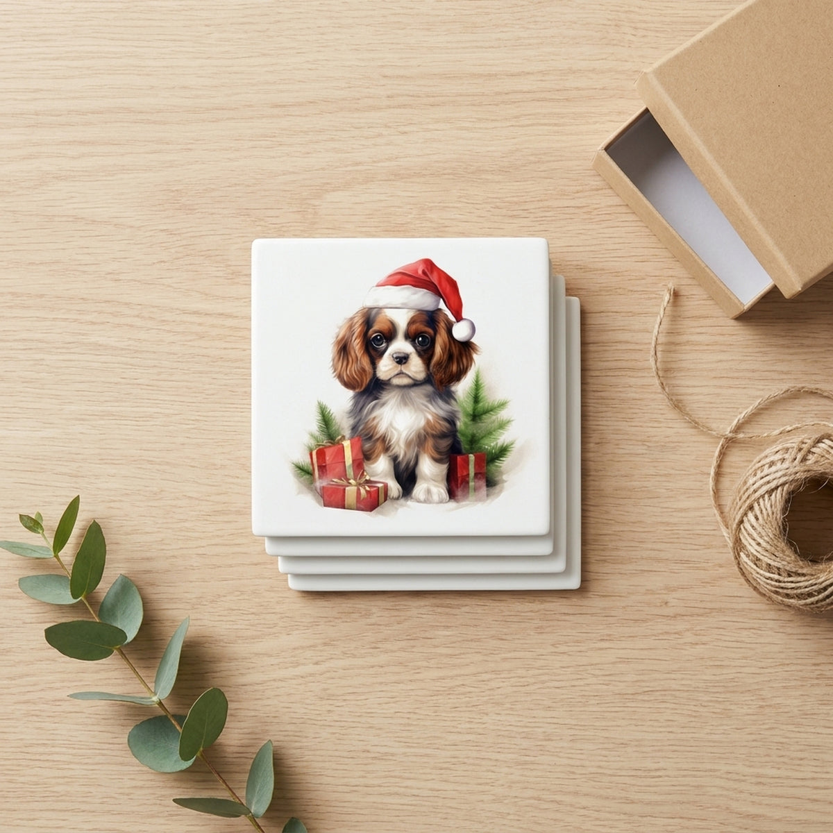 English Toy Spaniel Puppy Drawing ceramic coasters set of 4, gift set