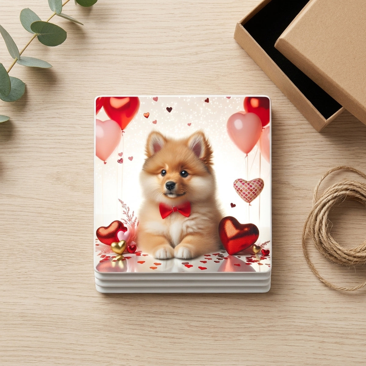 Pomeranian ceramic coasters set of 4, gift set