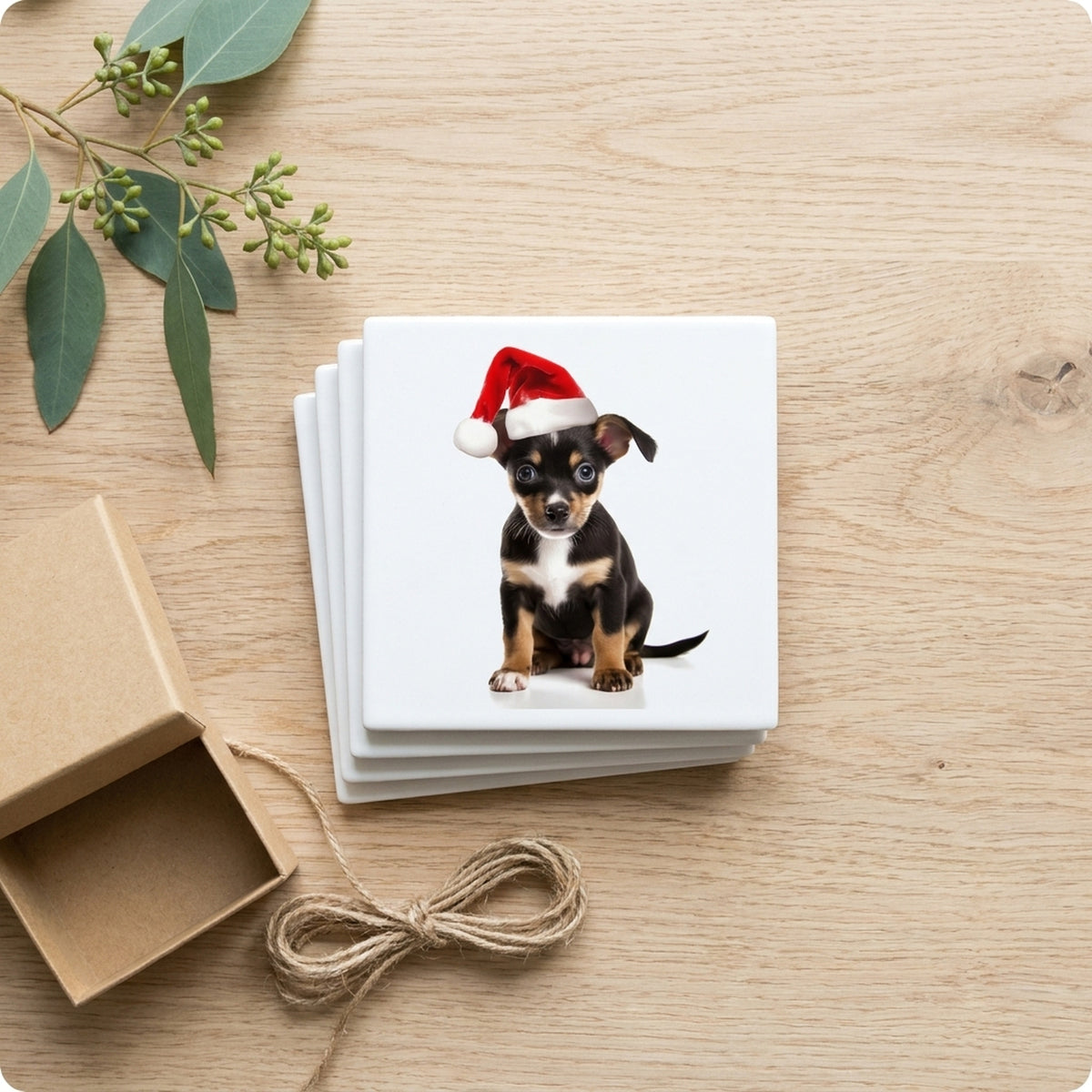 Rat Terrier Puppy ceramic coasters set of 4, gift set