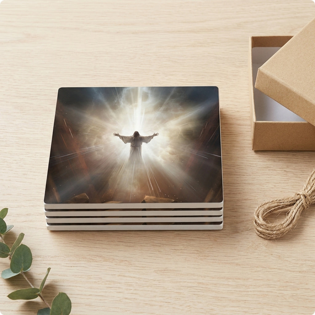 Radiant Heavenly Light ceramic coasters set of 4, gift set