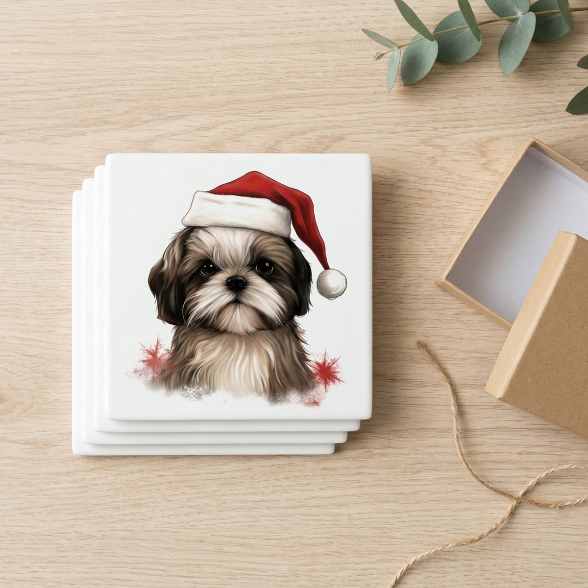 Shih Tzu Puppy Drawing ceramic coasters set of 4, gift set