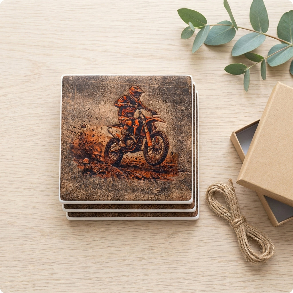 Motocross Dirt Bike ceramic coasters set of 4, gift set
