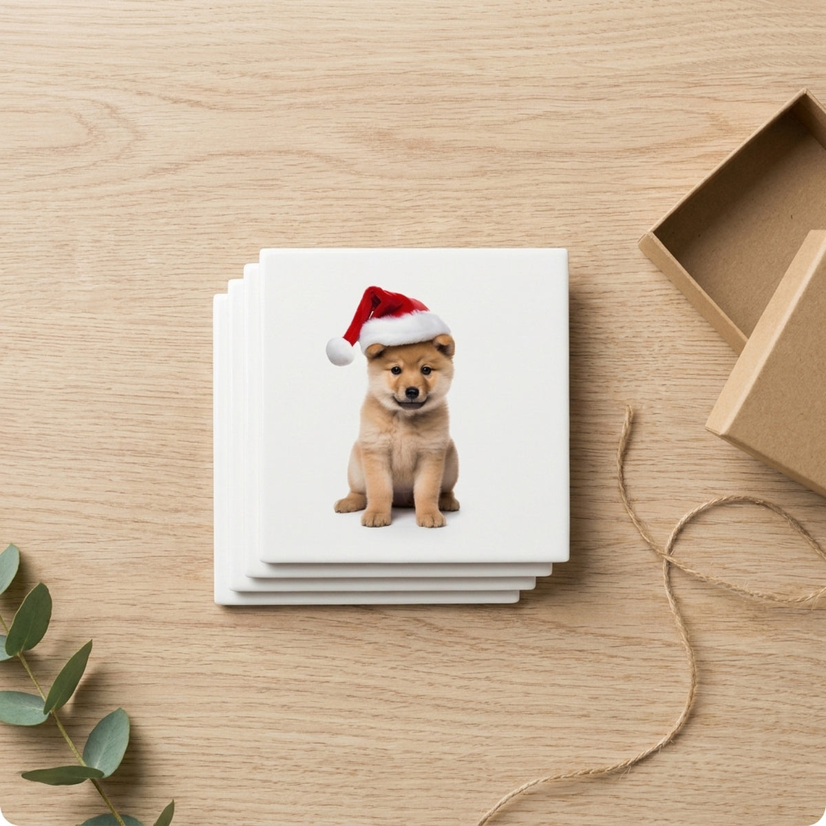 Finnish Spitz Puppy ceramic coasters set of 4, gift set