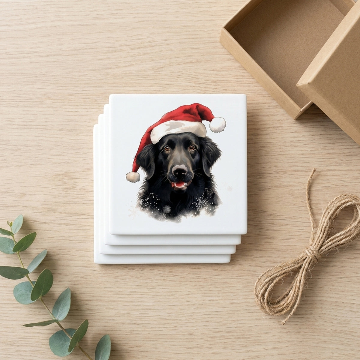Flat-Coated Retriever ceramic coasters set of 4, gift set