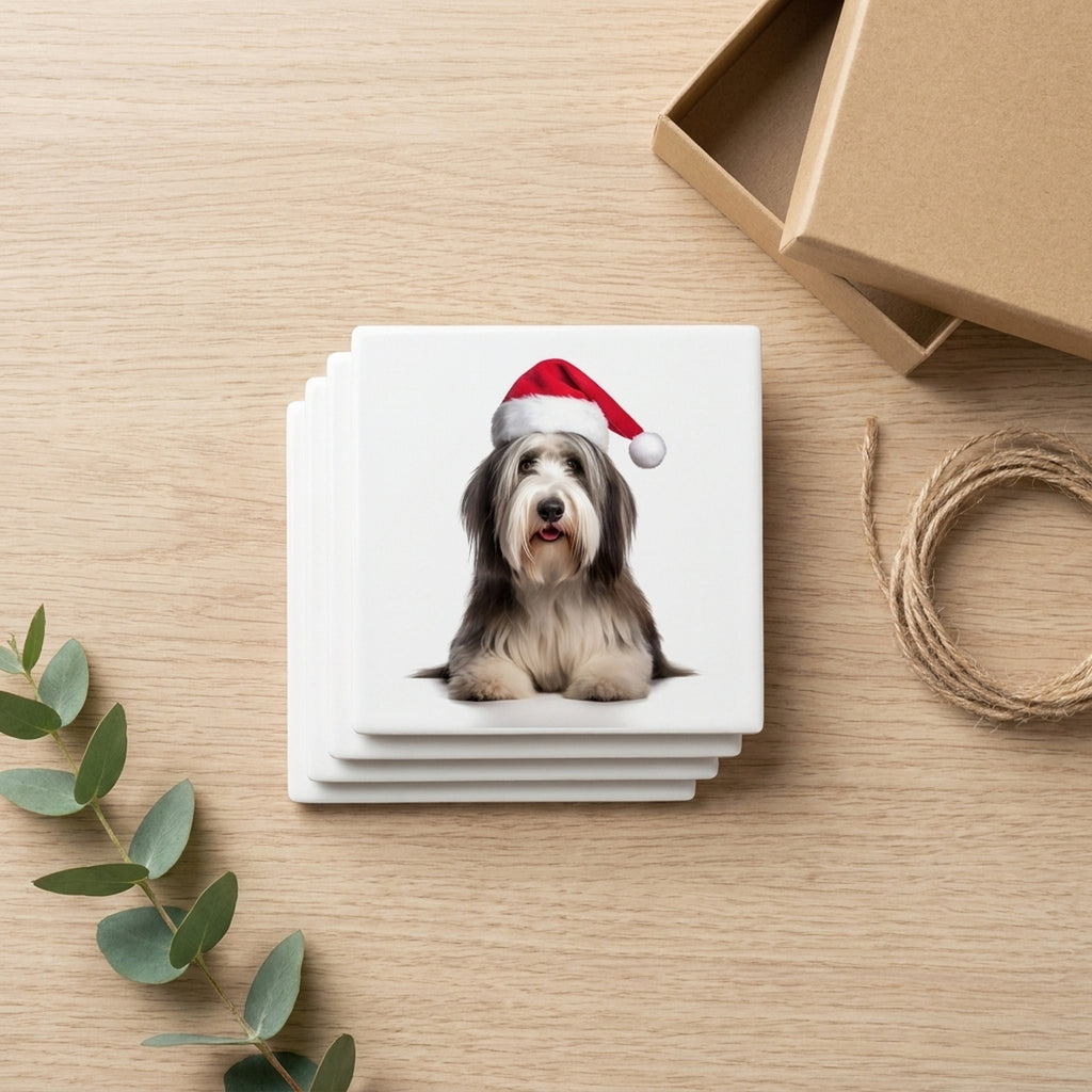 Bearded Collie ceramic coasters set of 4, gift set