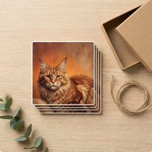 Maine Coon Cat Portrait ceramic coasters set of 4, gift set