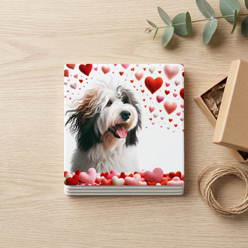 Old English Sheepdog ceramic coasters set of 4, gift set