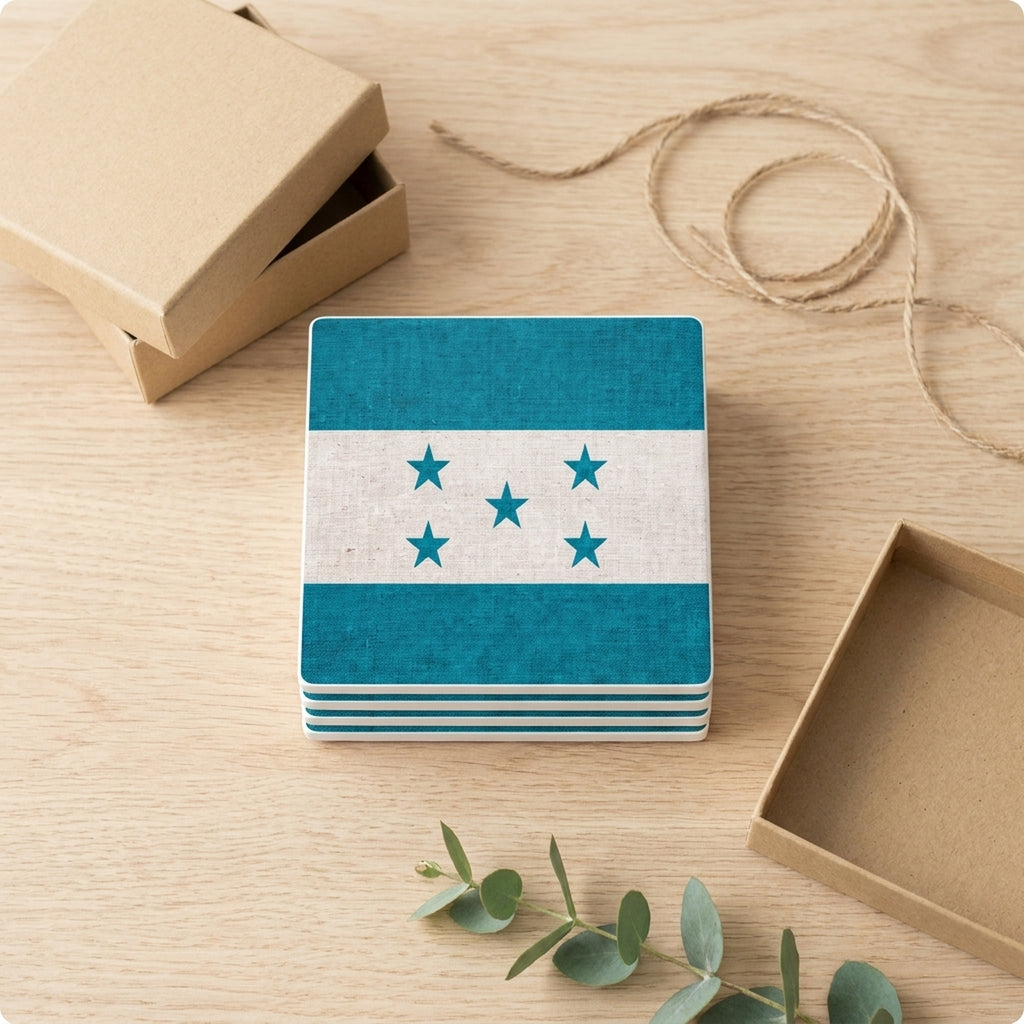 Honduras Flag Pride ceramic coasters set of 4, gift set