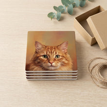 Orange Tabby Cat Portrait ceramic coasters set of 4, gift set