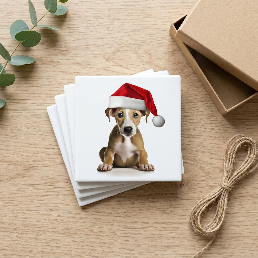 Whippet Puppy ceramic coasters set of 4, gift set