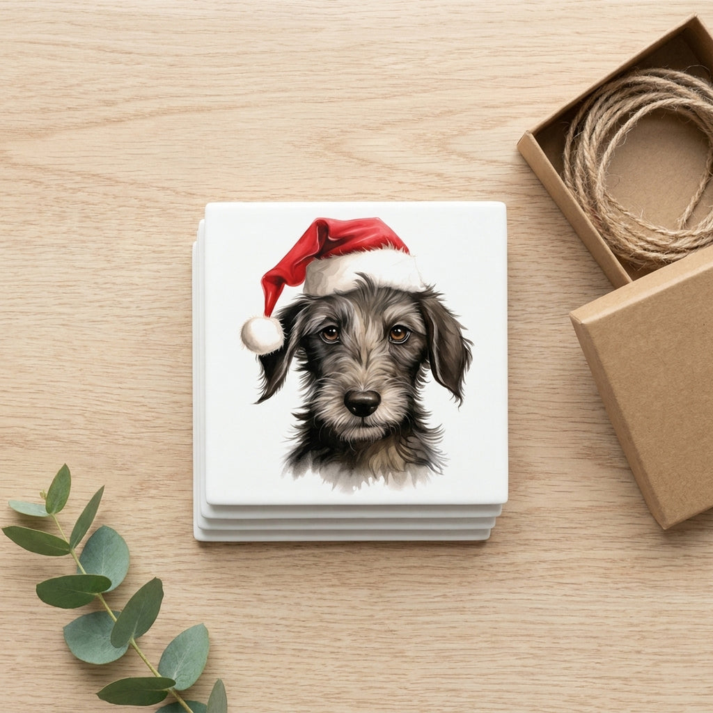Scottish Deerhound Puppy Drawing ceramic coasters set of 4, gift set