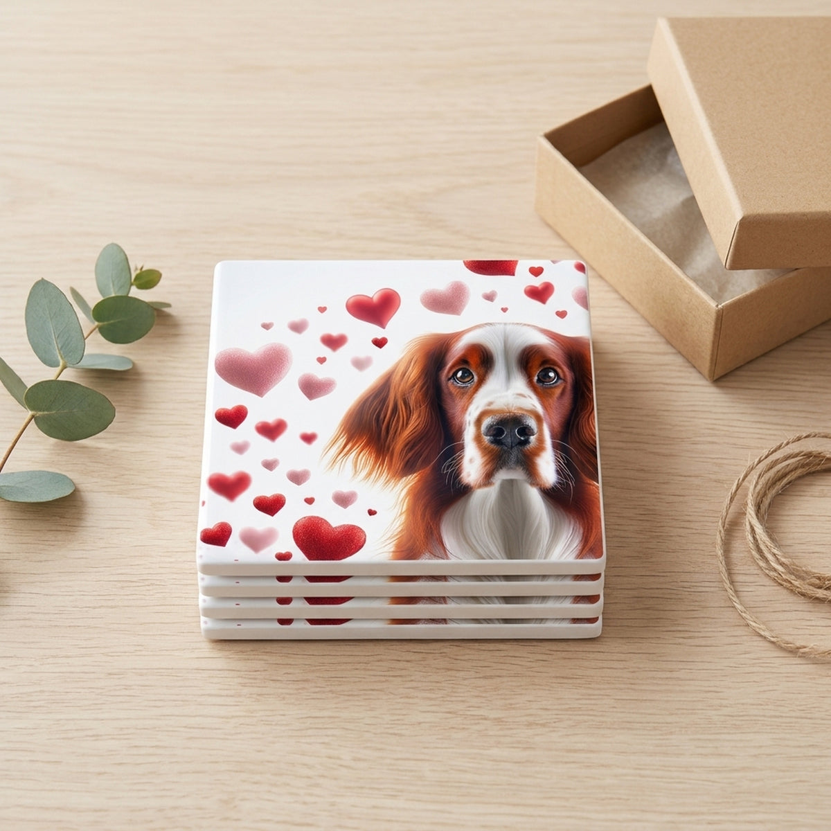 Welsh Springer Spaniel ceramic coasters set of 4, gift set