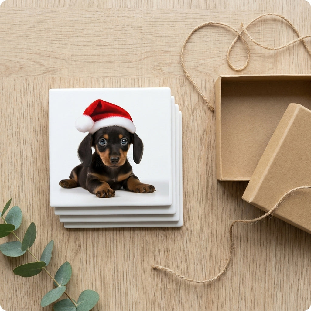 Dachshund Puppy ceramic coasters set of 4, gift set