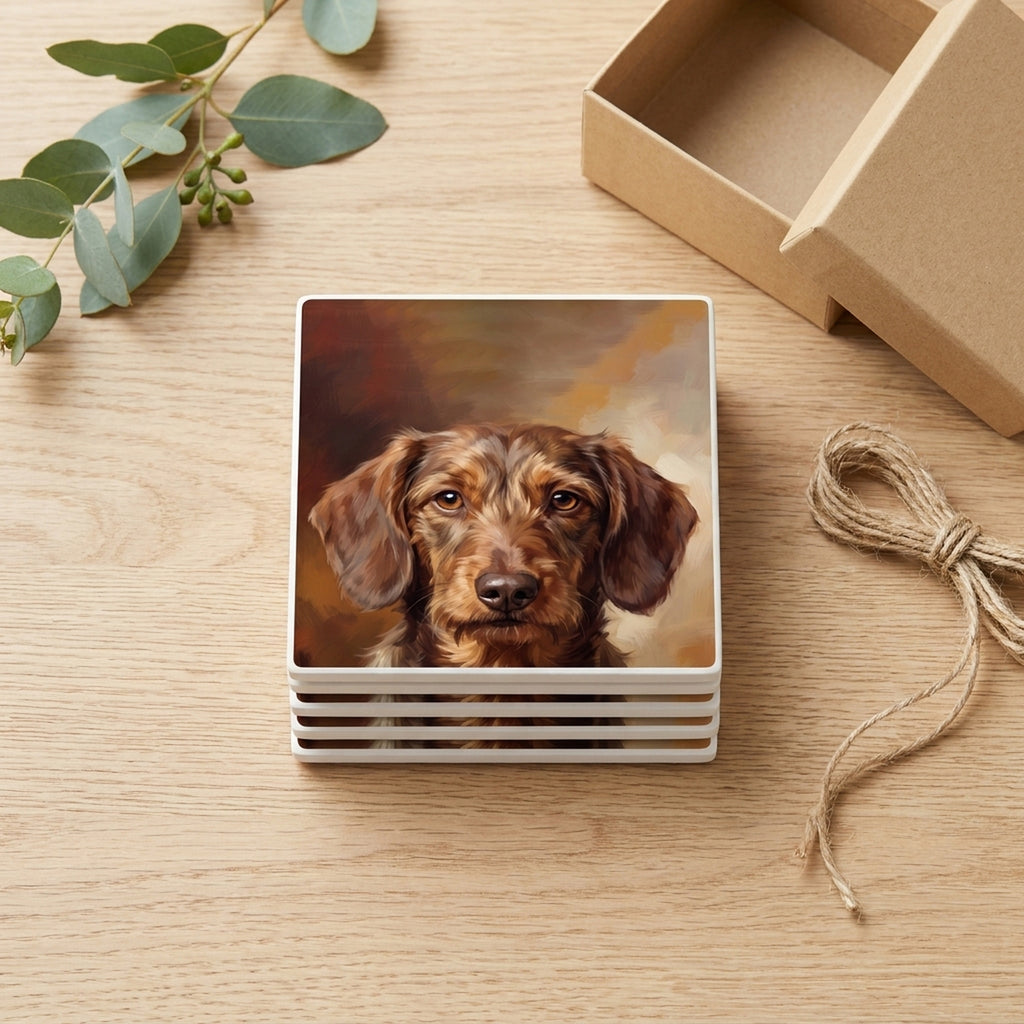 Dachshund Portrait ceramic coasters set of 4, gift set