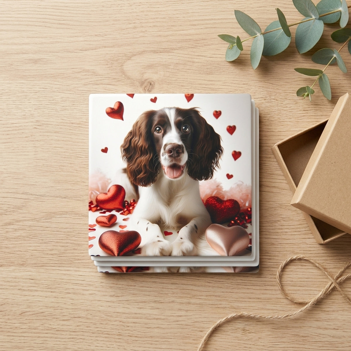English Springer Spaniel ceramic coasters set of 4, gift set
