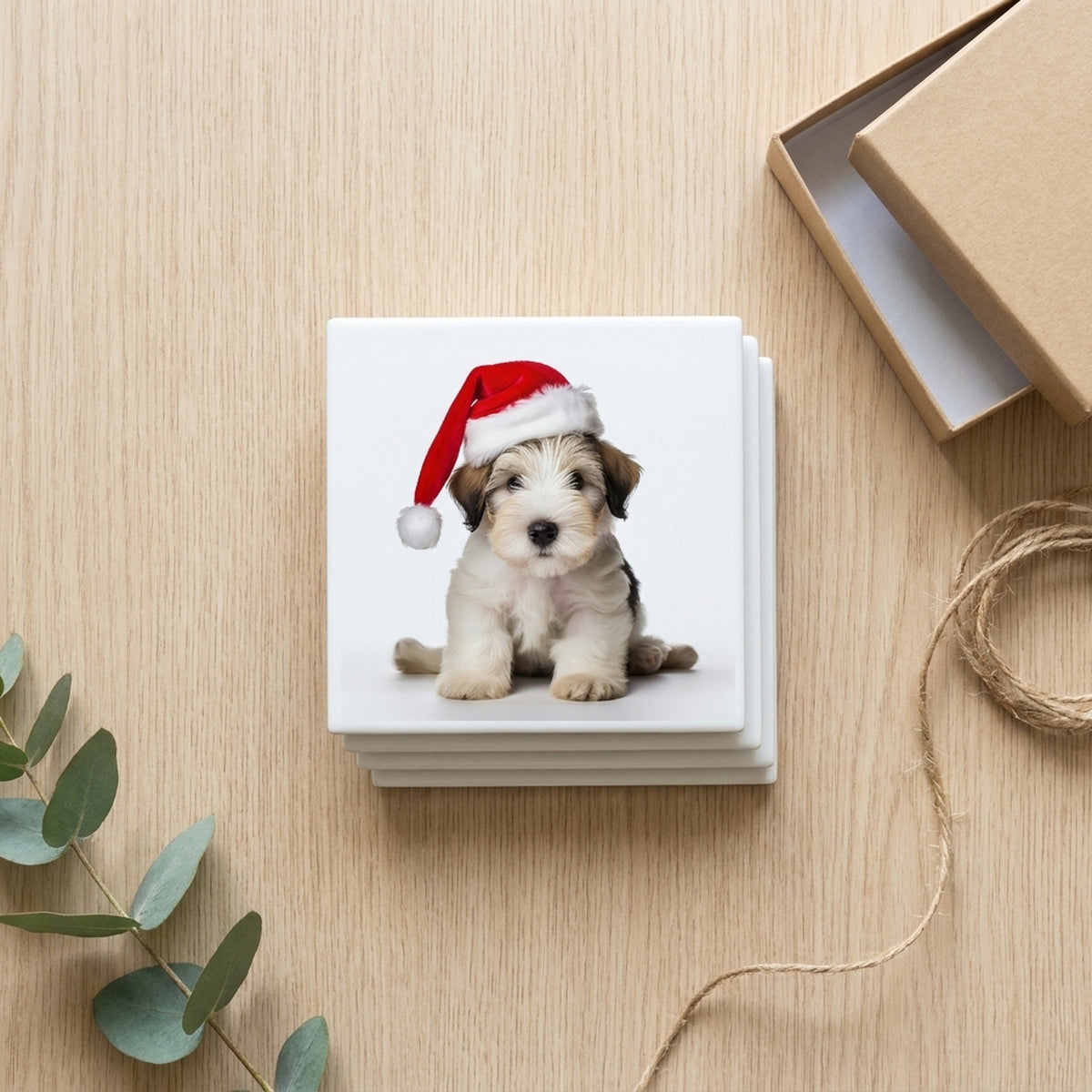 Sealyham Terrier Puppy ceramic coasters set of 4, gift set