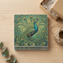Art Nouveau Peacock ceramic coasters set of 4, gift set