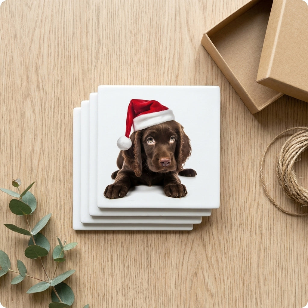 Field Spaniel Puppy ceramic coasters set of 4, gift set
