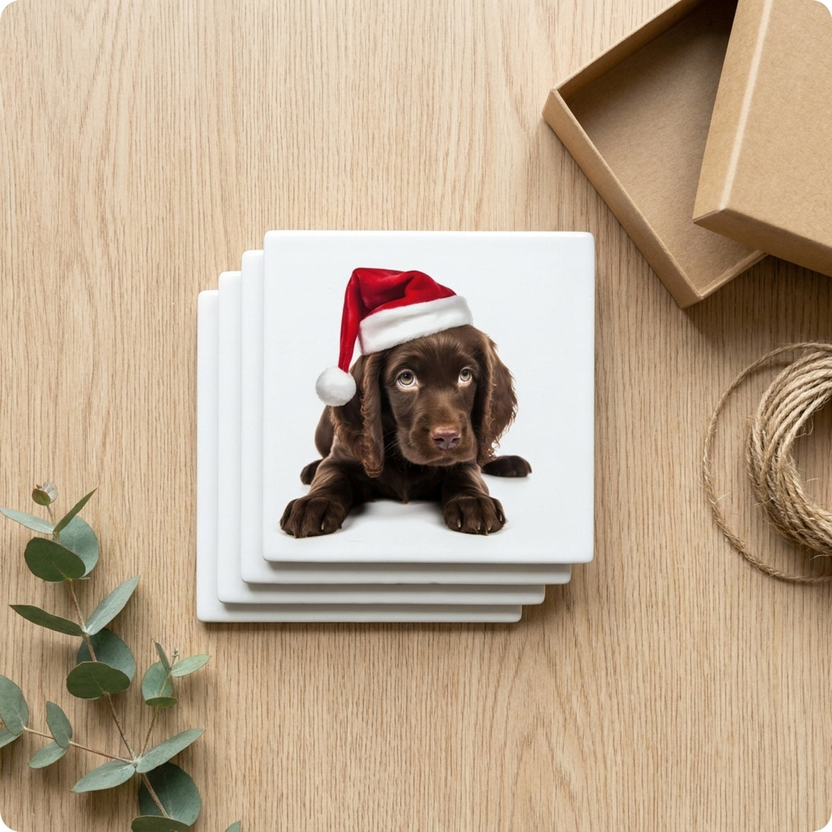 Field Spaniel Puppy ceramic coasters set of 4, gift set