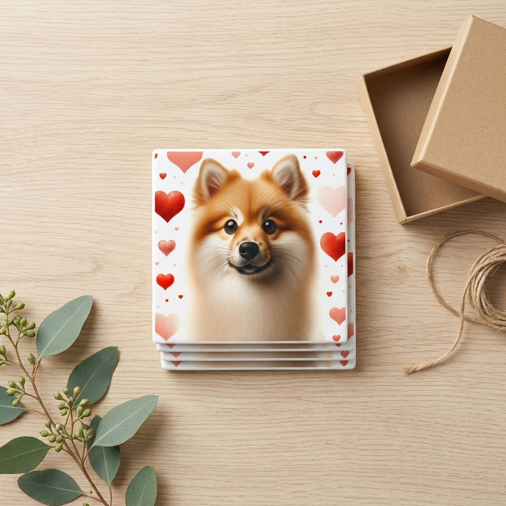 Pomeranian ceramic coasters set of 4, gift set