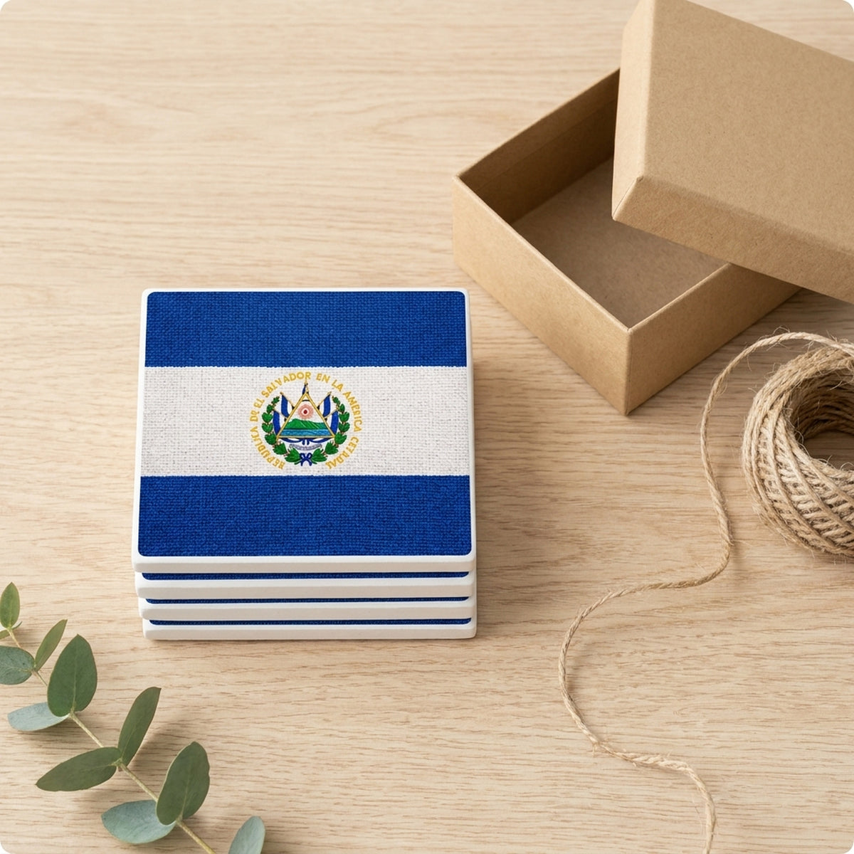 El Salvador Flag Pride ceramic coasters set of 4, gift set