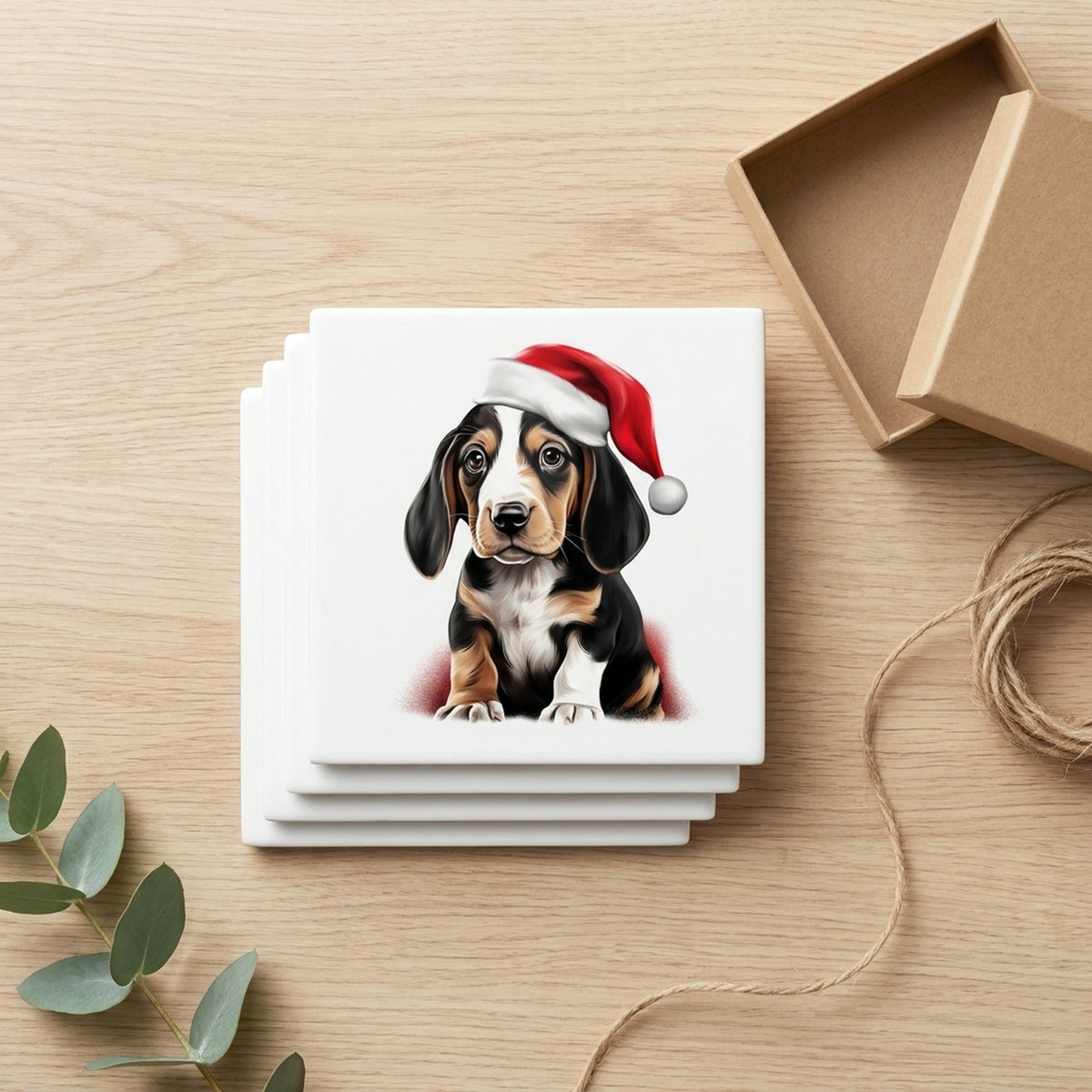 Treeing Walker Coonhound Puppy Drawing ceramic coasters set of 4, gift set