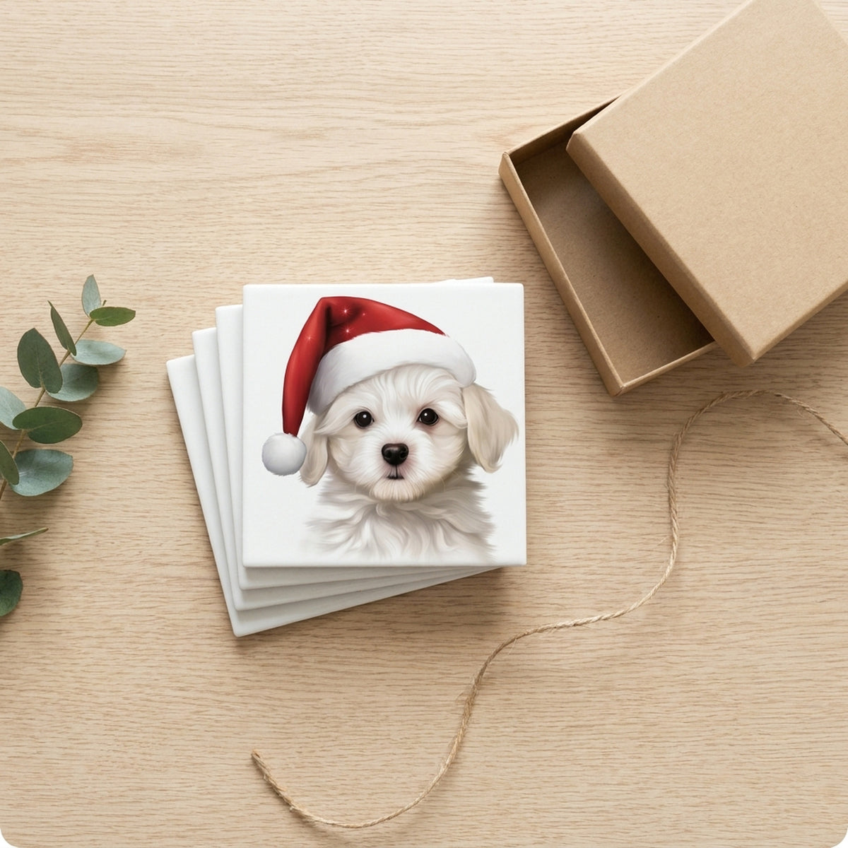 Maltese Puppy Drawing ceramic coasters set of 4, gift set
