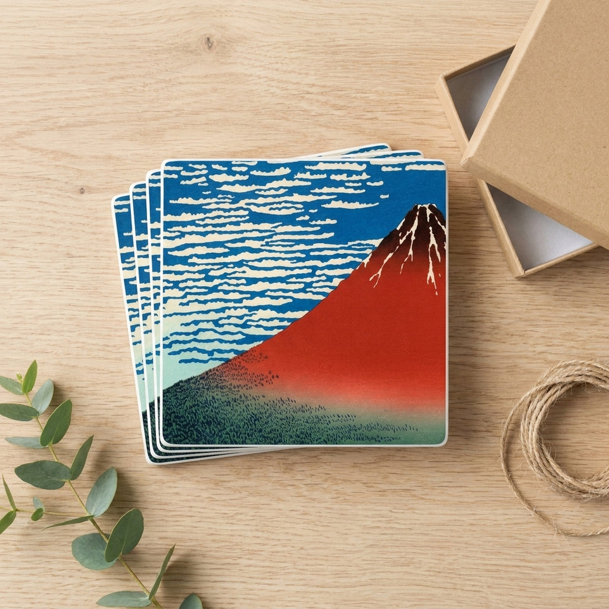 Red Fuji ceramic coasters set of 4, gift set