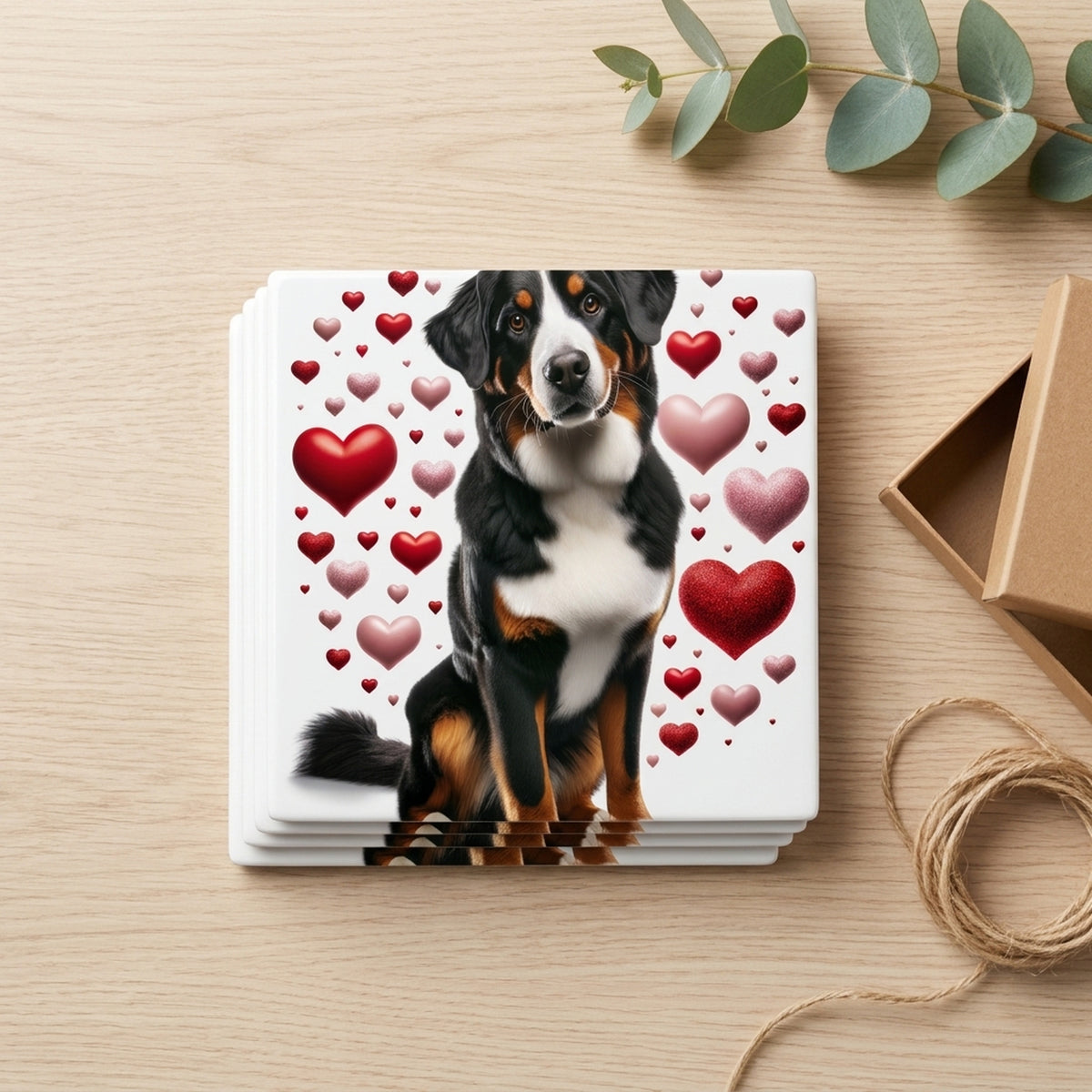 Bernese Mountain Dog ceramic coasters set of 4, gift set