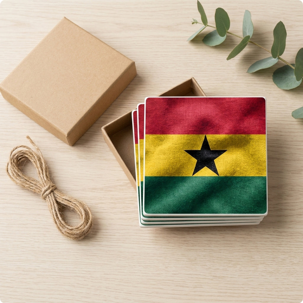 Ghana Flag Pride ceramic coasters set of 4, gift set