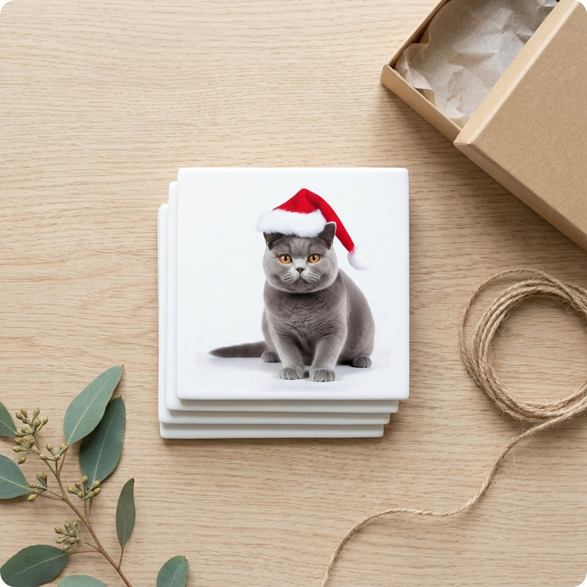 British Shorthair Cat ceramic coasters set of 4, gift set