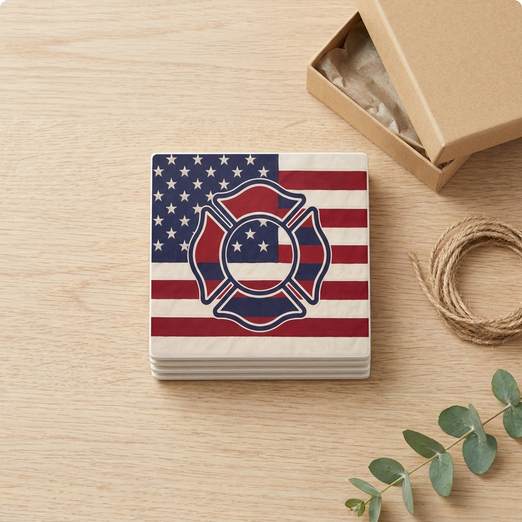 Firefighter Maltese Flag ceramic coasters set of 4, gift set