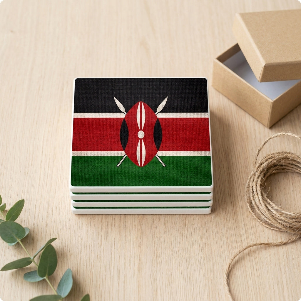Kenya Flag Pride ceramic coasters set of 4, gift set