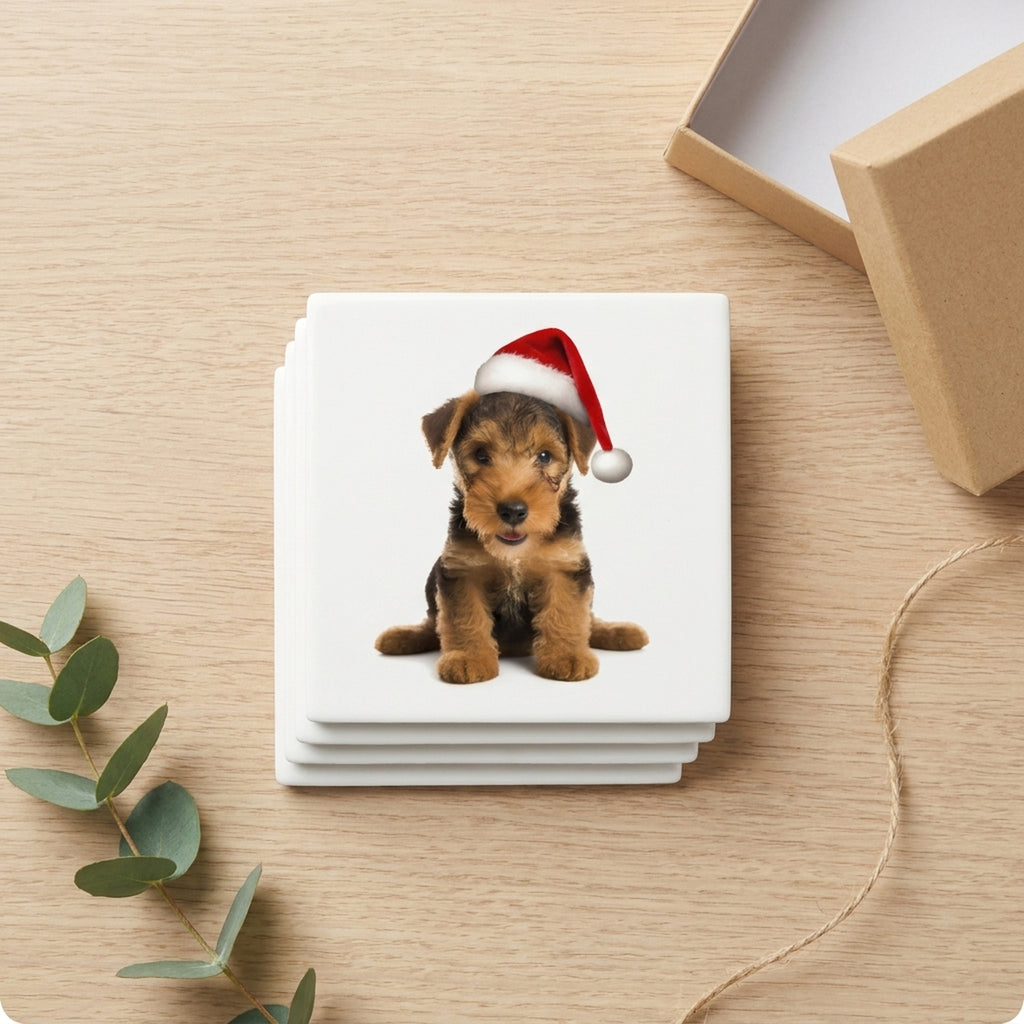 Welsh Terrier Puppy ceramic coasters set of 4, gift set