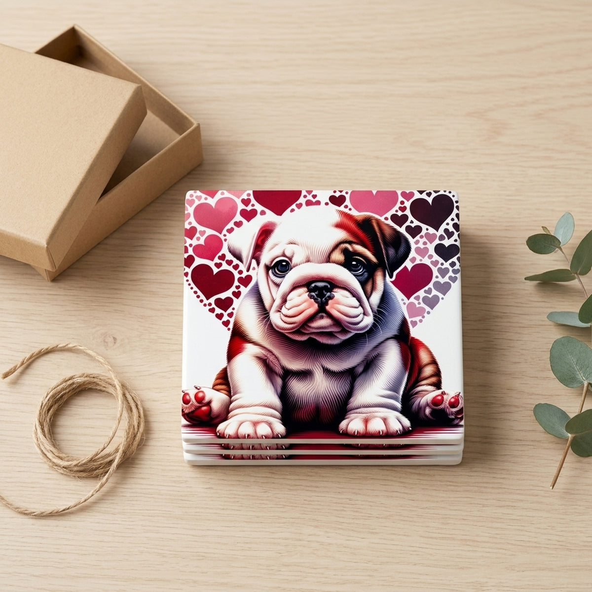 Bulldog ceramic coasters set of 4, gift set