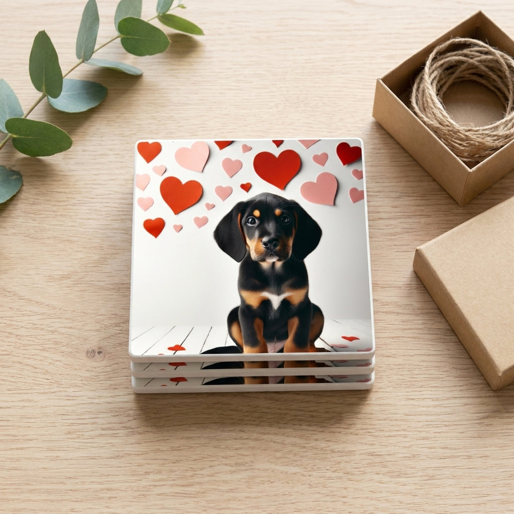 Black and Tan Coonhound ceramic coasters set of 4, gift set