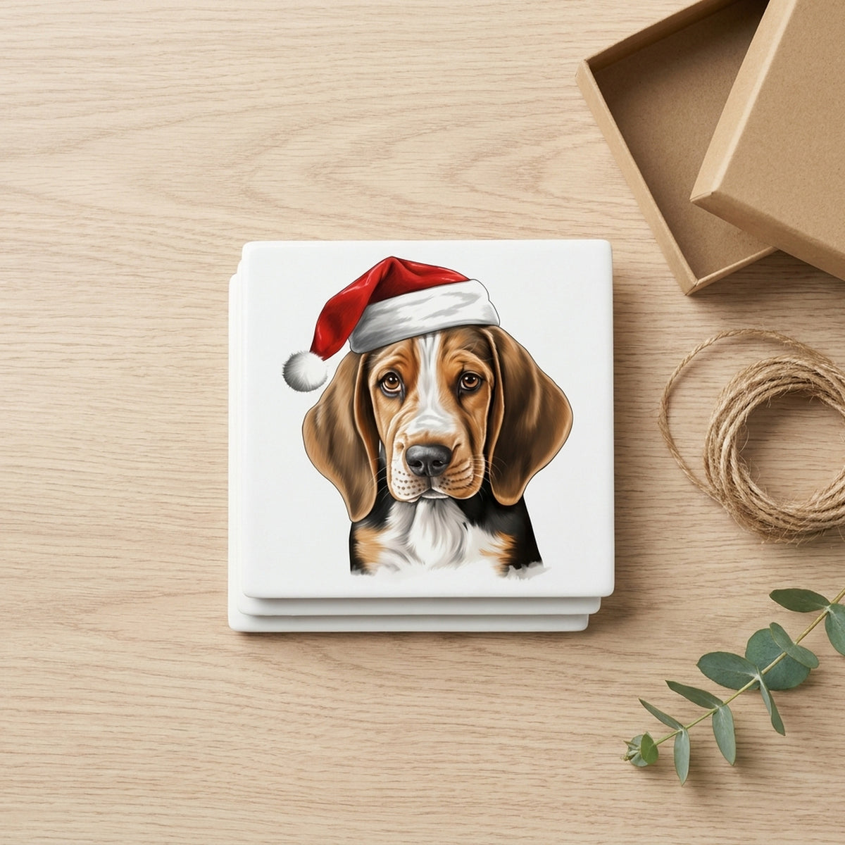 American English Coonhound Puppy Drawing ceramic coasters set of 4, gift set